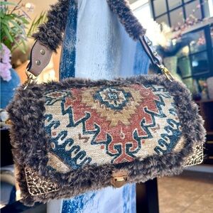 Bohemian Faux Fur Trimmed Handbag
